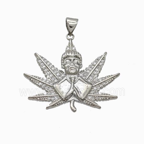 Copper Buddha Pendant Micropave Zirconia Maple Leaf Platinum Plated