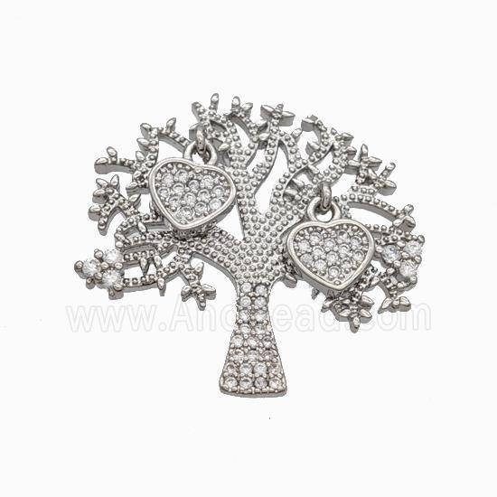 Copper Tree Pendant Micropave Zirconia Heart Platinum Plated