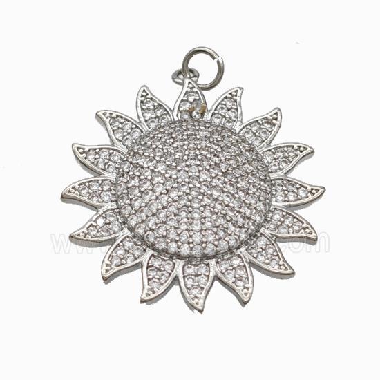 Copper Sun Pendant Micropave Zirconia Platinum Plated
