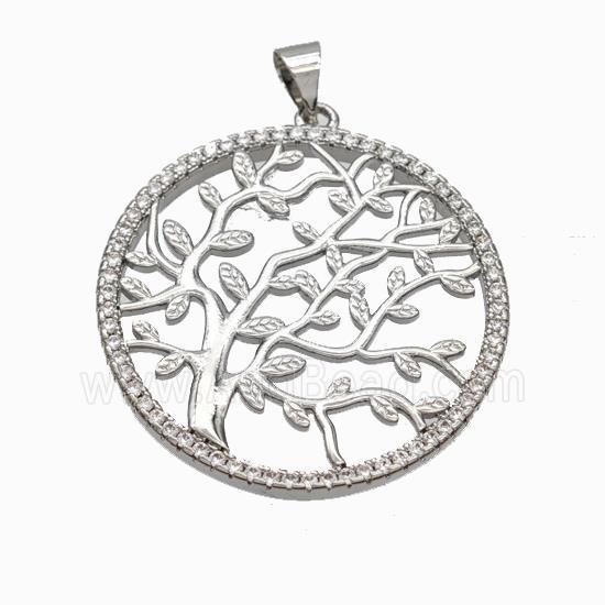 Copper Tree Pendant Micropave Zirconia Platinum Plated