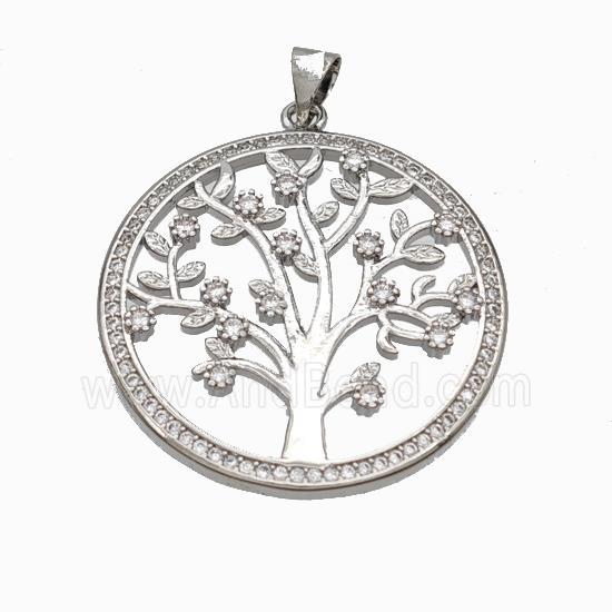 Copper Tree Pendant Micropave Zirconia Platinum Plated