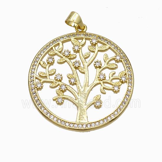 Copper Tree Pendant Micropave Zirconia Gold Plated