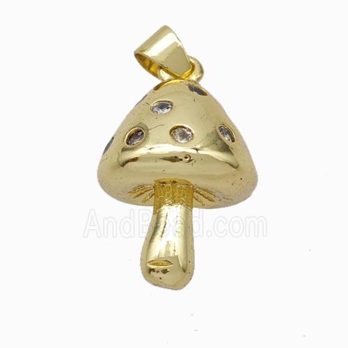 Copper Mushroom Pendant Pave Zirconia Gold Plated