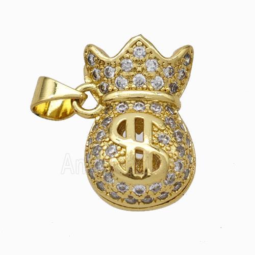 Copper Moneybag Pendant Pave Zirconia Gold Plated