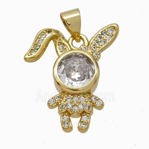 Copper Rabbit Pendant Pave Zirconia Gold Plated