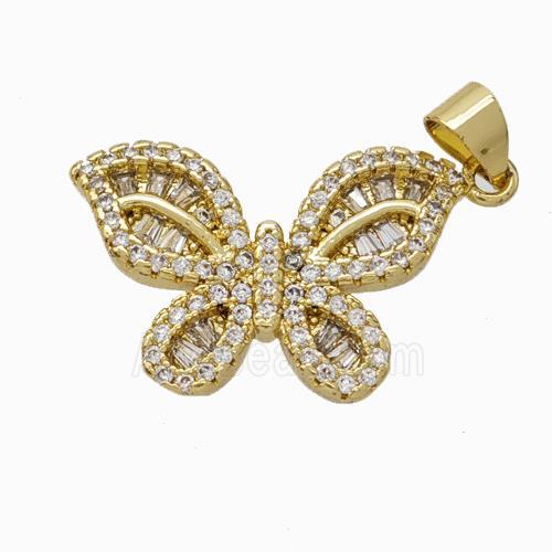 Copper Butterfly Pendant Micropave Zirconia Gold Plated