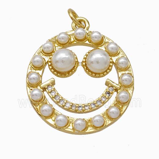 Copper Emoji Pendant Micropave Pearlized Resin Smilfeface Gold Plated