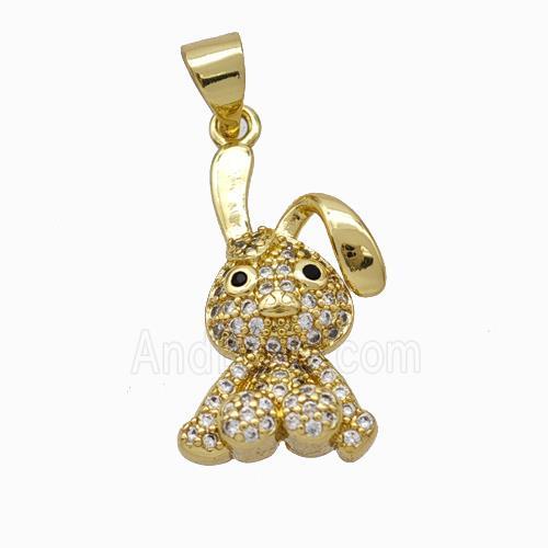 Copper Rabbit Pendant Micropave Zirconia Gold Plated