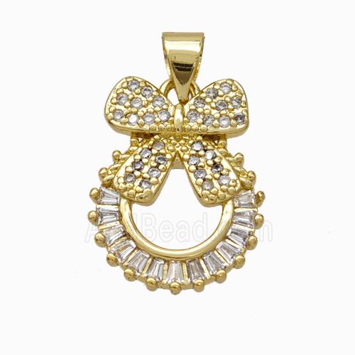 Copper Bow Pendant Micropave Zirconia Gold Plated