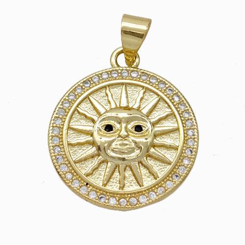 Copper Sun Pendnat Micropave Zirconia Gold Plated