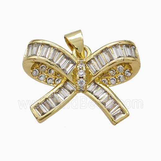 Copper Bow Pendant Micropave Zirconia Gold Plated