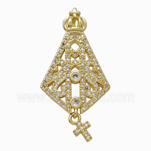 Copper Crown Pendant Micropave Zirconia Cross Gold Plated