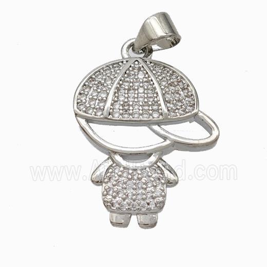 Copper Boy Kids Pendant Pave Zirconia Platinum Plated
