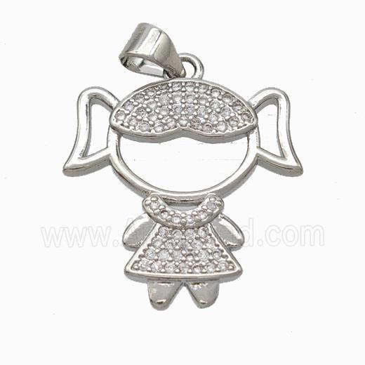 Copper Girl Kids Pendant Pave Zirconia Platinum Plated