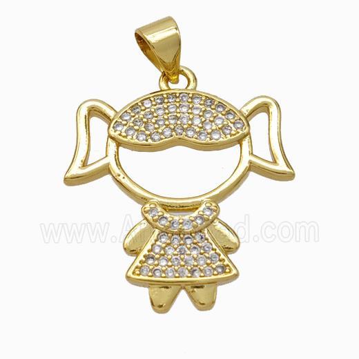 Copper Girl Kids Pendant Pave Zirconia Gold Plated