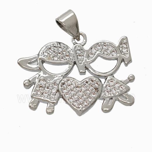 Copper Kids Pendant Pave Zirconia Platinum Plated