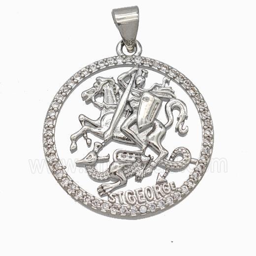 Copper Stgeorge Pendant Pave Zirconia Platinum Plated