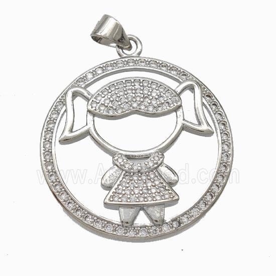 Copper Girl Kids Pendant Pave Zirconia Platinum Plated
