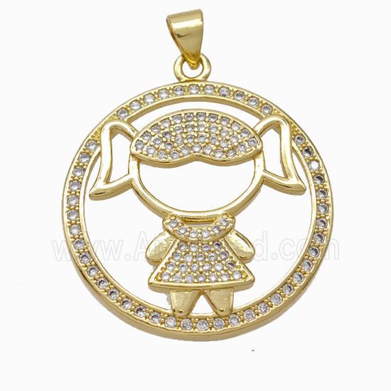 Copper Girl Kids Pendant Pave Zirconia Gold Plated