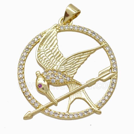 Copper Birds Pendant Pave Zirconia Arrow Gold Plated