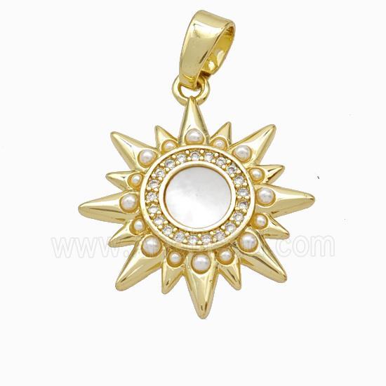 Copper Sun Pendant Micropave Zirconia Shell Resin 18K Gold Plated