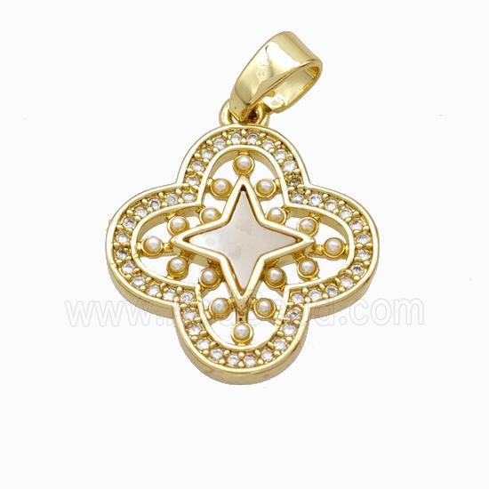 Copper Clover Pendant Micropave Zirconia Shell Resin Star 18K Gold Plated