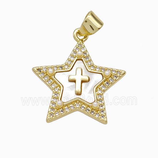 Copper Star Pendant Micropave Zirconia Shell Resin Cross 18K Gold Plated