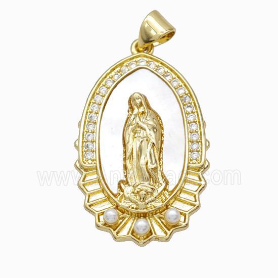Jesus Charms Copper Pendant Pave Zirconia Shell Resin 18K Gold Plated