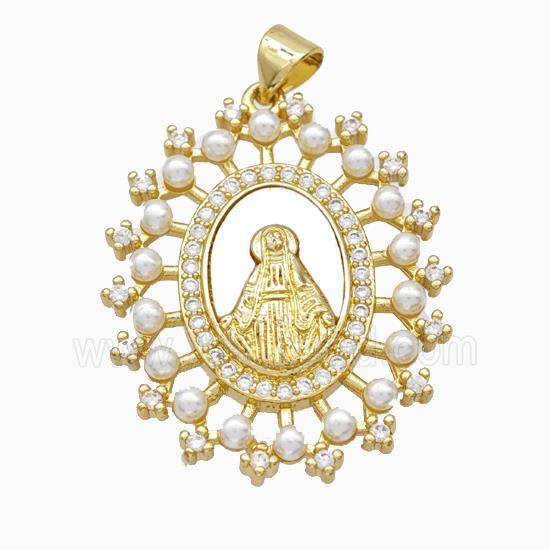 Virgin Mary Charms Copper Pendant Pave Zirconia Shell Resin 18K Gold Plated