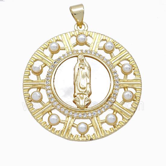 Jesus Charms Copper Pendant Pave Zirconia Shell Resin 18K Gold Plated