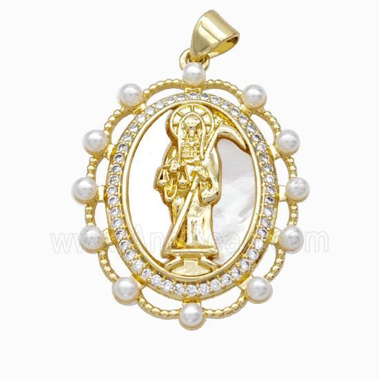 Saint Jude Charms Copper Pendant Pave Zirconia Shell Resin 18K Gold Plated