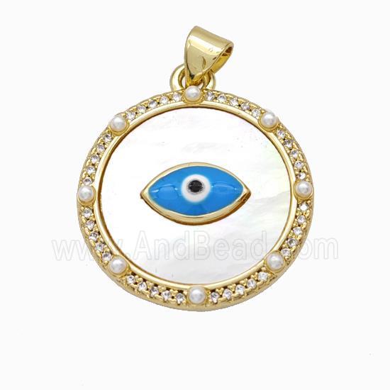 Blue Evil Eye Charms Copper Pendant Pave Zirconia Shell Resin Enamel 18K Gold Plated