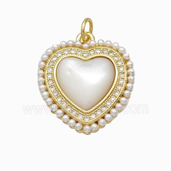 Copper Heart Pendant Pave Zirconia Shell Resin 18K Gold Plated