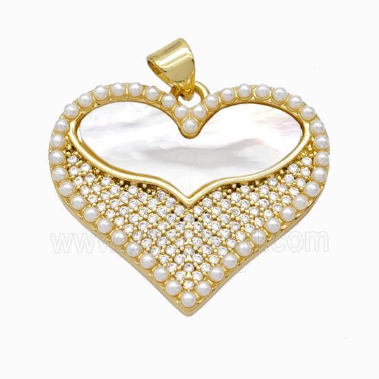 Copper Heart Pendant Pave Zirconia Shell Resin 18K Gold Plated