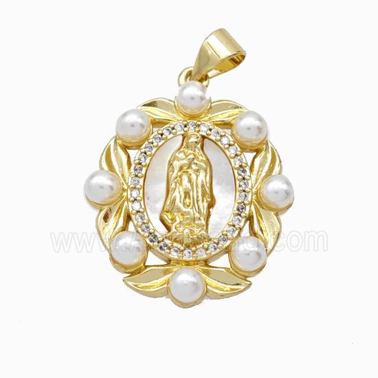 Jesus Charms Copper Pendant Pave Zirconia Shell Resin 18K Gold Plated