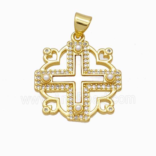Copper Cross Pendant Pave Zirconia Shell Resin 18K Gold Plated