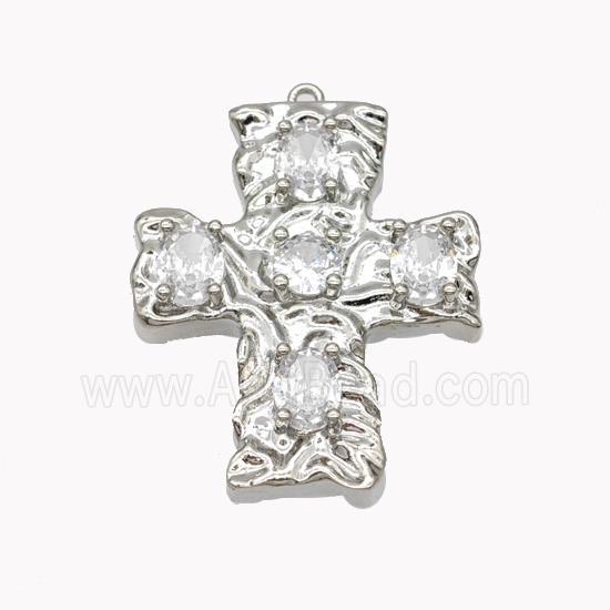 Copper Cross Pendant Pave Zirconia Platinum Plated