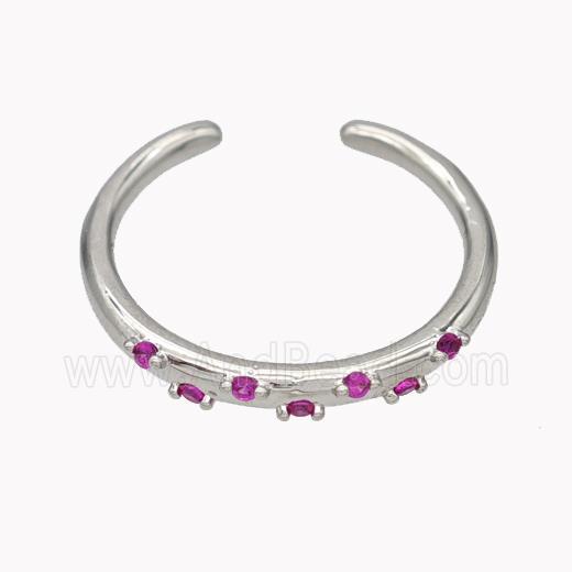 Copper Ring Micropave Fuchsia Zirconia Platinum Plated