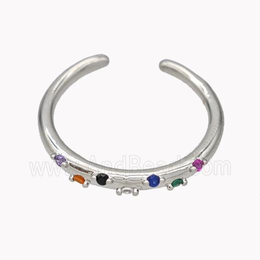 Copper Ring Micropave Zirconia Multicolor Platinum Plated