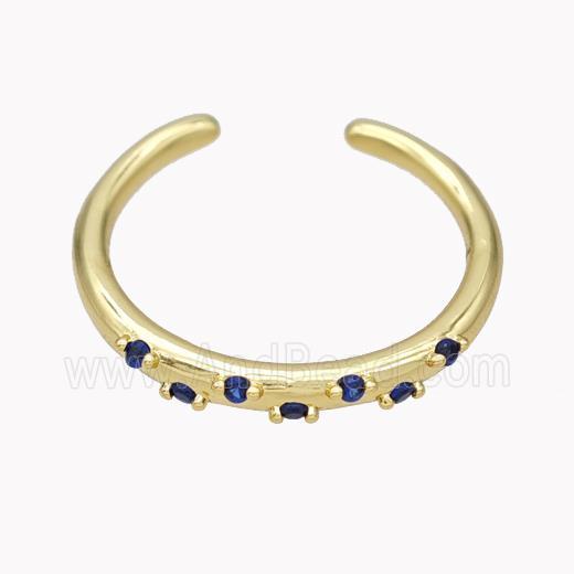 Copper Ring Micropave Blue Zirconia Gold Plated
