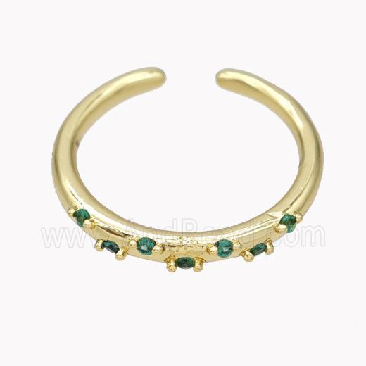 Copper Ring Micropave Green Zirconia Gold Plated