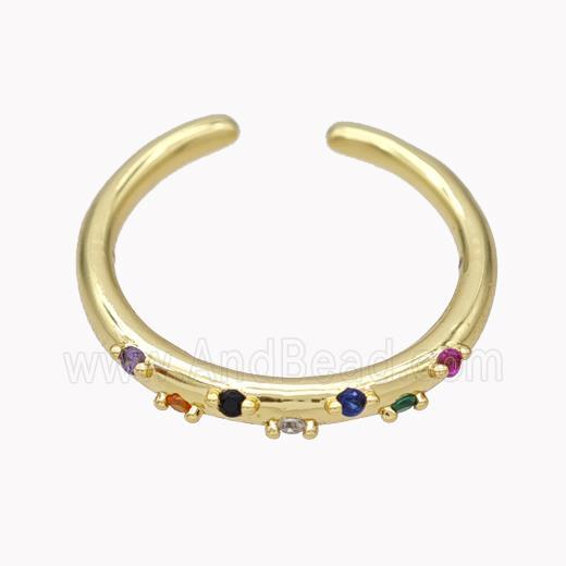 Copper Ring Micropave Zirconia Multicolor Gold Plated
