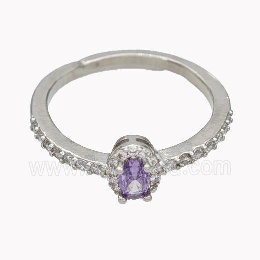 Copper Rings Micropave Zirconia Adjustable Platinum Plated