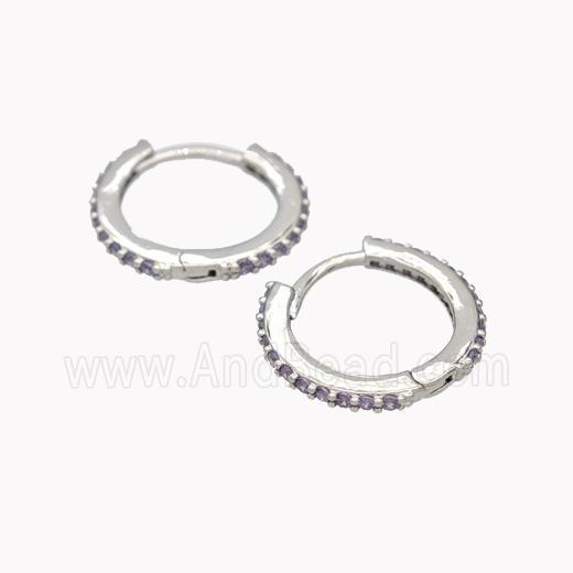 Copper Hoop Earrings Pave Zirconia Platinum Plated
