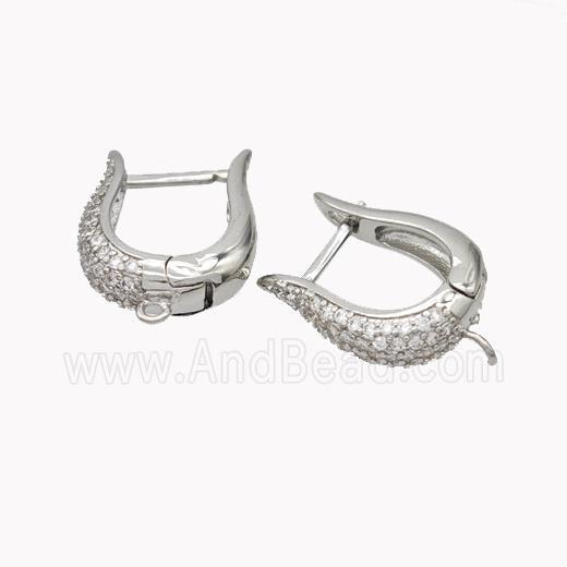 Copper Latchback Earrings Micropave Zirconia Platinum Plated