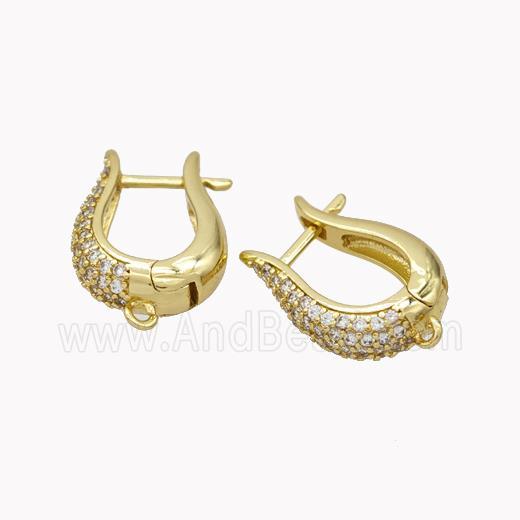Copper Latchback Earrings Micropave Zirconia Gold Plated