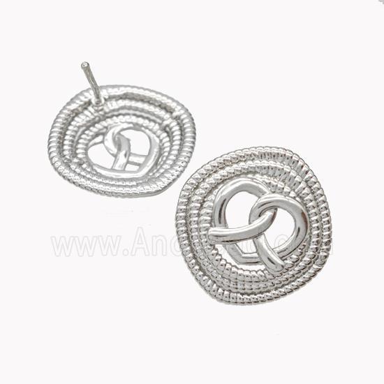 Enamel Heart Stud Earrings Spiral Platinum Plated