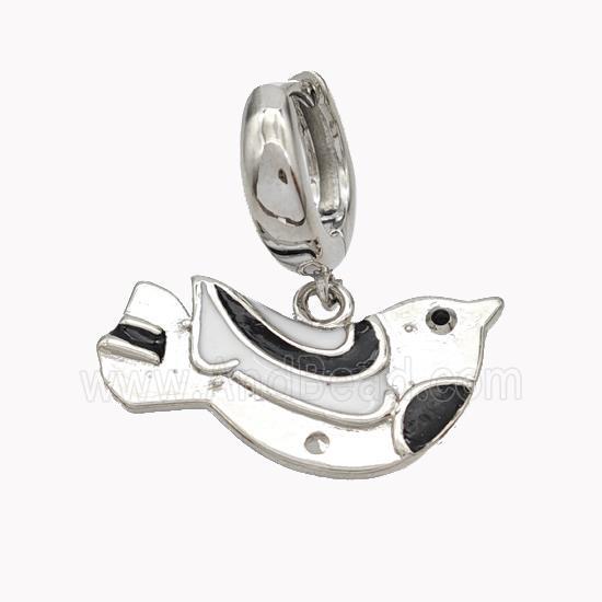 Copper Hoop Earrings With Doves Enamel Platinum Plated