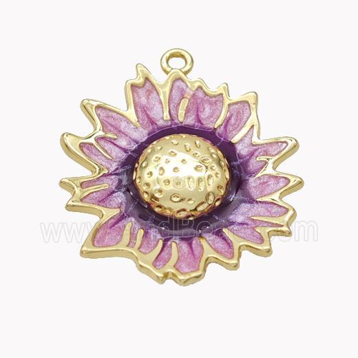 Copper Sunflower Pendant Purple Enamel Gold Plated