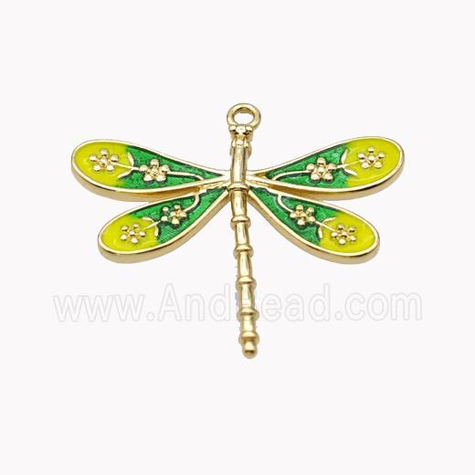 Copper Dragonfly Pendant Yellow Enamel Gold Plated